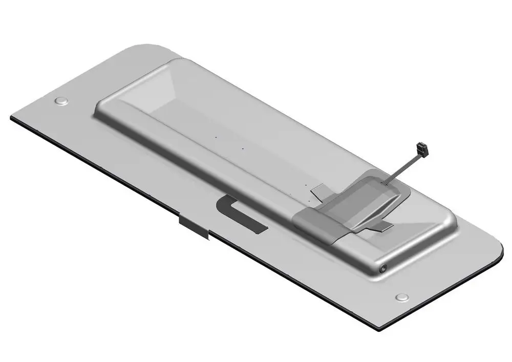 Weißes Bedienfeld mit rechteckiger Form, ausgestattet mit einer Anzeigetaste und montierbarem Element. Bosch-Design, geeignet für verschiedene Anwendungen.